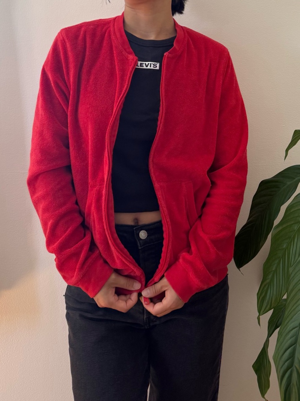 Jones New York Sport Y2K Retro Cotton Terry Cloth Red Track Jacket Size M
